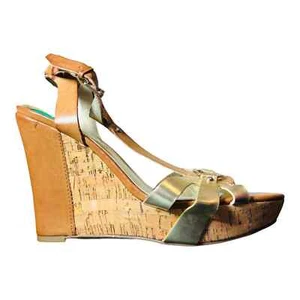 Guess Womens Kozmo T Strap Leather Cork Wedge Sandals Open Toe Size 8.5 - Picture 1 of 4