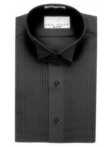 NWT. Men's Black Wing Collar 1/4" pleats Tuxedo Shirt. Size XS - 5XL. - Picture 1 of 1