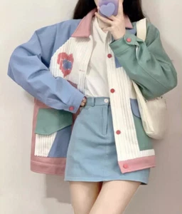 Sweet Girls Womens Baseball Jacket Japanese School Coat College Casual Outwear - Picture 1 of 5