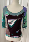 Vintage Emilio Pucci Abstract Brown/Purple/Green 3/4 Sleeve Rayon Knit Top 10