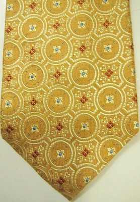 PRECIOSA CORBATA DE SEDA LARGA HECHA A MANO JZ Richards dorada con reflejos rojos y azules EE. UU. Foto 1 de 4