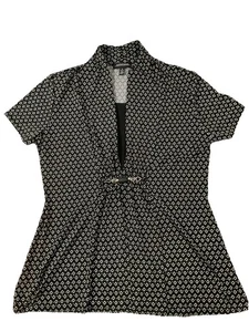 Notations Blouse Womens Size Small Black White Pattern Short Sleeve H86 - Picture 1 of 8