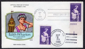 1980 Schriftsteller Edith Wharton (Scott 1832) - Collins H/P DUAL FDC TD806 - Bild 1 von 1
