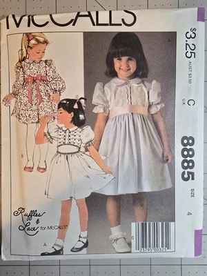 VINTAGE McCALLS PATTERN 8885 *RUFFLES & LACE* DRESS - GIRLS 4 UNCUT - Image 1 of 2