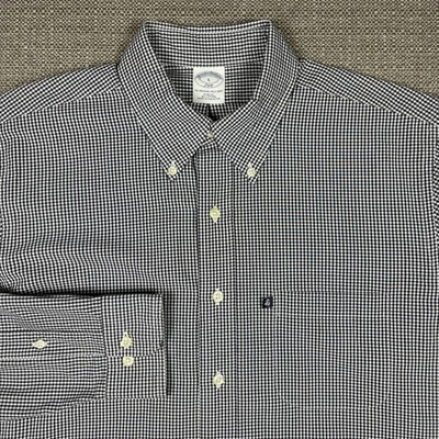 Camisa Brooks Brothers Para Hombre L Manga Larga Blanca Negra A Cuadros Calce Ajustado Todo Algodón Foto 1 de 4