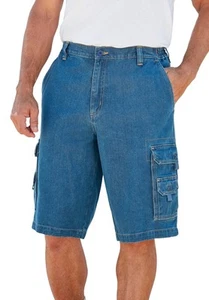 Boulder Creek by KingSize Men's Big & Tall 12" Side Elastic Denim Cargo Shorts - Picture 1 of 19
