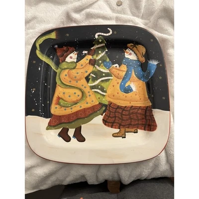Snowman Serving Platter 17” Square Winter Holiday Snow Christmas St. Nicholas Sq - Image 1 of 2