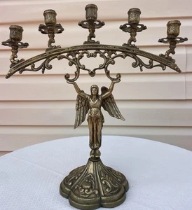 Vintage Antique Brass French Style Angel Candlestick Candelabra Figural Statue - Picture 1 of 20