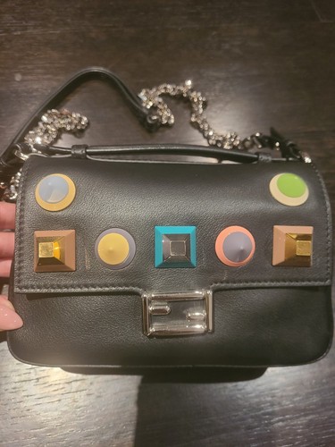 Borsa Fendi nera con borchie borsa Fendi mini vitello borsa piccola tracolla Fendi