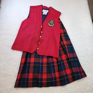 2pc Vintage Outfit NyGard Vest S Red Wool Pendleton Skirt 12 Midi Plaid Holiday - Picture 1 of 15