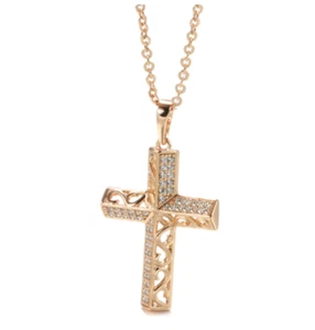 Jesus Kreuz Halskette Anhänger 585 RG Rotgold Rosegold mit Zirkon - Bild 1 von 4