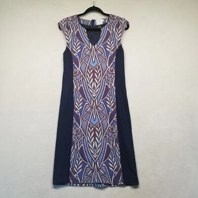 Anthropologie HD in Paris Small Cleo Jacquard Blue Printed Stretchy Sheath Dress - Image 1 of 4