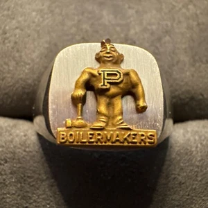 14K GF Men’s Purdue Boilermakers on Sterling Silver Signet Ring Size 10.5 - Picture 1 of 7
