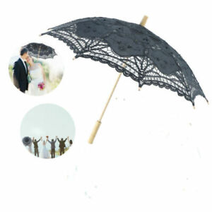 Black Lace Umbrella Sun Parasol Victorian Wedding Cosplay lace cotton metal wood