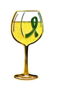 Cinta verde vaso de vino blanco pasador concienciación sobre el cáncer de riñón degustación recaudación de fondos nuevo con etiquetas - Imagen 1 de 7