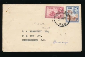 FIJI KG6 1d + 1 1/2d to NEW ZEALAND VUNILAGI VILLAGE POSTMARK 1953 LATE USE - Picture 1 of 1