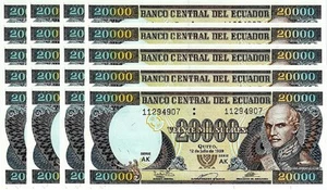 Ecuador 20000 Sucres 1999, UNC, 20 PCS Consecutive LOT, P-129, Serie AK - Picture 1 of 5