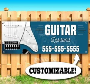 GUITAR LESSONS CUSTOM PHONE # Advertising Vinyl Banner Flag Sign Sizes USA MUSIC - Picture 1 of 5