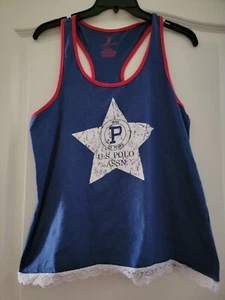 PreOwned Polo Association Racerback Large Tank Top Blue Red White Gently Used - Picture 1 of 5