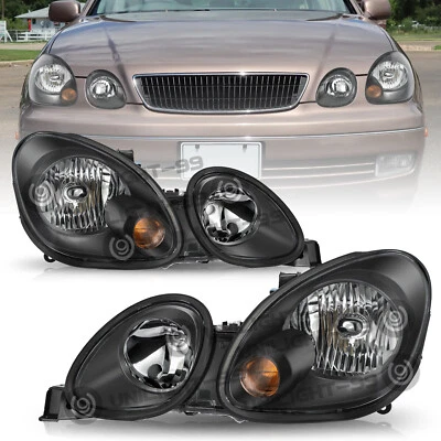 Headlights For 1998-2005 Lexus GS300 GS400 GS430 Black Clear Halogen Projector - Image 1 of 2