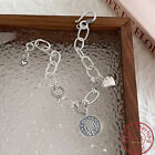 925 Sterling Silver Heart Paper Clip Link Chain Bracelet for Women Jewelry Queen