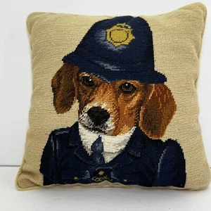 Beagle Needlepoint Hand Embroidered Bobby Beagle Dog Tan Square Pillow Handmade - Picture 1 of 11