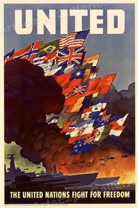 United Nations Fight for Freedom! Vintage Style WW2 Poster - 16x24 - Picture 1 of 3