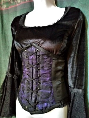 CORSÉ REVERSIBLE MORADO NEGRO DE COLECCIÓN XS S Y2K Trad Goth Emo Cincher cruces sagradas Foto 1 de 4