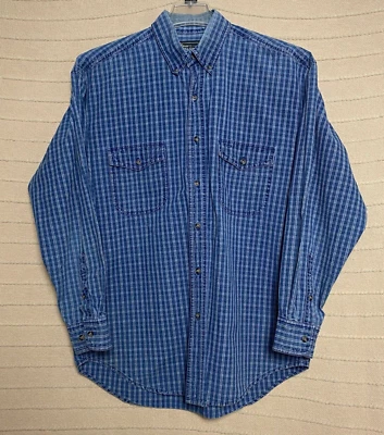 Croft Barrow Shirt Mens Medium Blue Denim Flap Pockets Ranch Rodeo Barn Farmer - Image 1 of 4