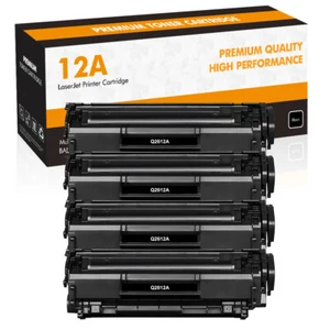 4PK Q2612A Black Toner Compatible with HP 12A LaserJet 1010 1012 1018 1020 1022 - Picture 1 of 8