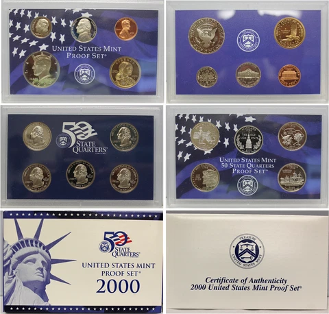 2000 Proof set CN-Clad W/ Kennedy & Sacagawea - (OGP) 10 coins Cover