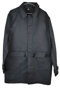 H&M Mens Zip Up Black Smart Mac Trench Jacket Size L Business Collared Long - Picture 1 of 9