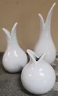 Set of 3 White Ceramic Flower Bud Vases with Contoured Openings; 4", 6", & 8"