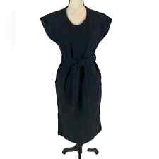 Caslon Short Sleeve Tie Waist Textured Cotton Blend Midi Dress - Black - size M