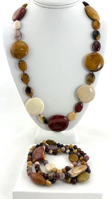 Conjunto de 3 brazaletes gruesos de piedras preciosas de mocaita de plata esterlina AIL Aluma EE. UU. Foto 1 de 4