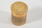 O54D08- Antike Messing Salbdose mit Glaseinsatz 19.Jh 