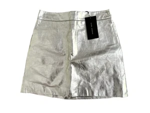 ZARA Metallic Silver Leather Mini Skirt SMALL UK 8-10 US 4-6 BNWT Party Festival - Picture 1 of 10