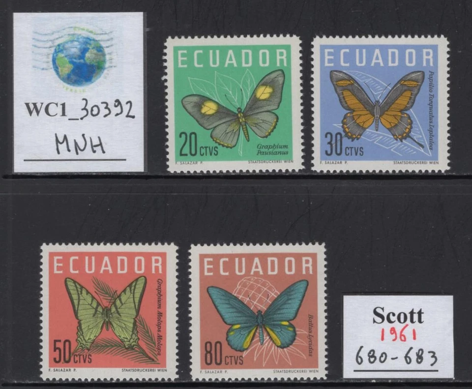 WC1_30392. ECUADOR. Juego de mariposas 1961. Sc. 680-683. MNH Foto 1 de 1