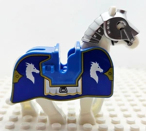 Custom Blue Castle White Horse Knight Barding, Horse & Battle Helmet - Picture 1 of 8
