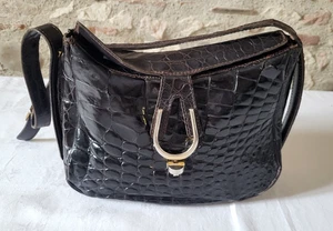 Sac à main en crocodile croco brun Vintage 70 croco leather handbag - Imagen 1 de 15