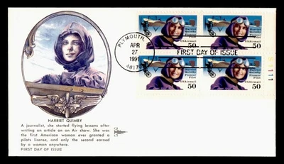 DR WHO 1991 FDC AVIATION PIONEER QUIMBY PLATE BLOCK GILL CRAFT CACHET M60207 - Image 1 of 2