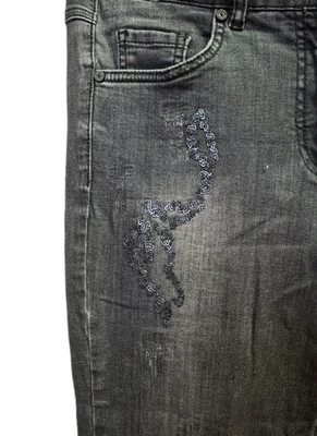 Biba Damen Jeans Gr. 42 Grau mit Pailletten - Bild 1 von 4