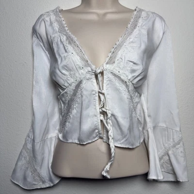 Top Babydoll Free People Lola Encaje Mediano Blanco Acampanado Boho Coqueta Etéreo Foto 1 de 4