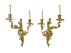 Pair Louis XV Rococo Style Gilt Bronze Sconces -- 26 inches - Picture 1 of 21