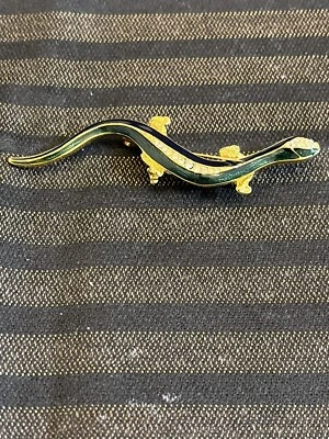 Broche prendedor serpiente lagarto 3” esmalte verde y negro blanco estrás tono dorado Foto 1 de 4