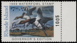 1989 Rhode Island State Duck Stamp Hand Signed by Governor Edward DiPrete MNH - Picture 1 of 1