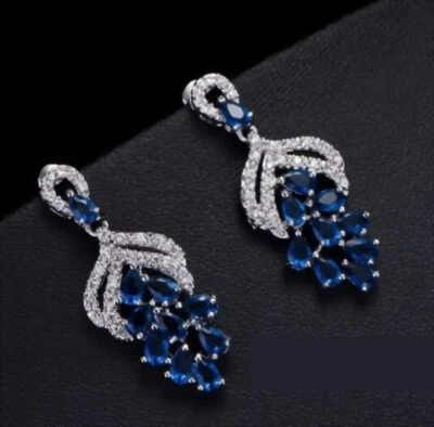 935 Silver With Simulated Emerald, Sapphire & Ruby Drop Flower Shaped Earrings - Image 1 of 4