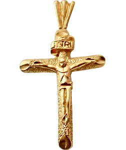 14K Yellow Gold Cross Pendant Religious Crucifix Signed Michael Anthony 1.10 gr. - Picture 1 of 18