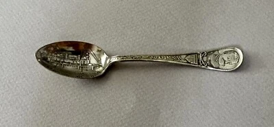 Cuchara conmemorativa Demitasse de 4" buque insignia Almirante Dewey Olympia George F. Homer Foto 1 de 4