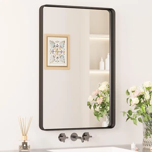Black Bathroom Mirrors for over Sink, 20 X 30 Inch Rounded Rectangle Bathroom Va - Picture 1 of 9